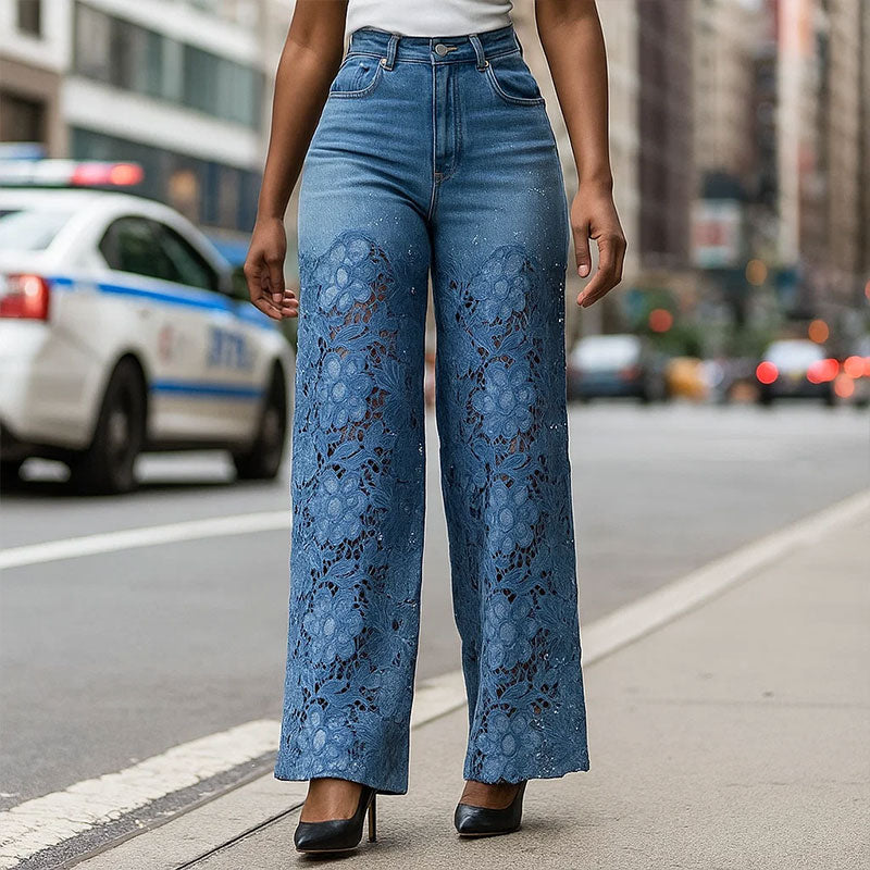 👖✨ Women's Breathable Cutout Wide-Leg Jeans