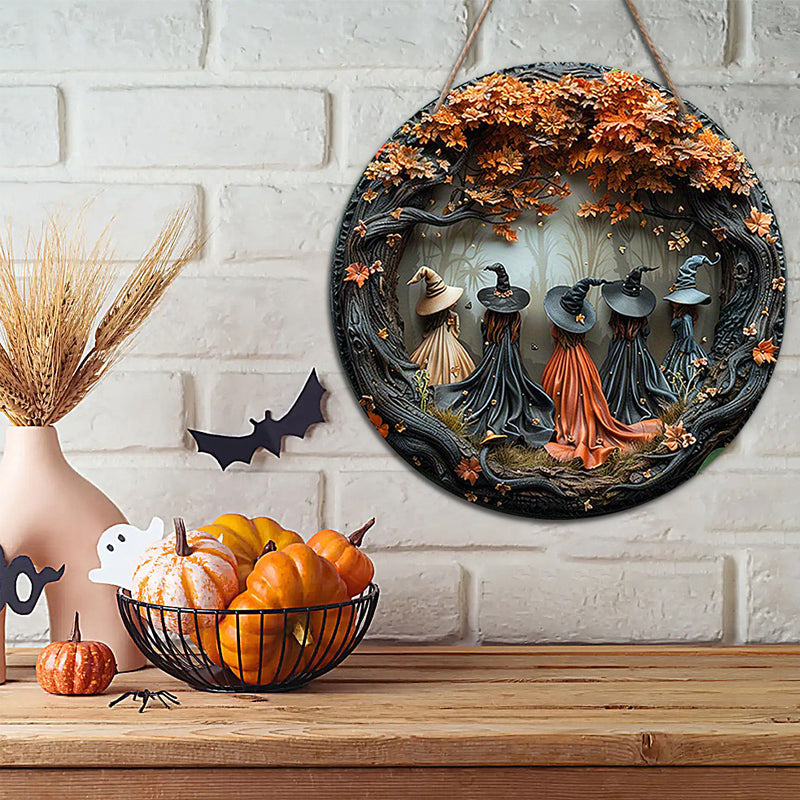 Kreatives, rundes Halloween-Türschild aus Holz