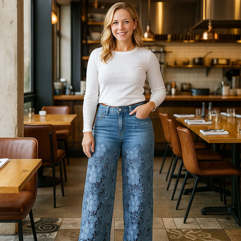 👖✨ Women's Breathable Cutout Wide-Leg Jeans