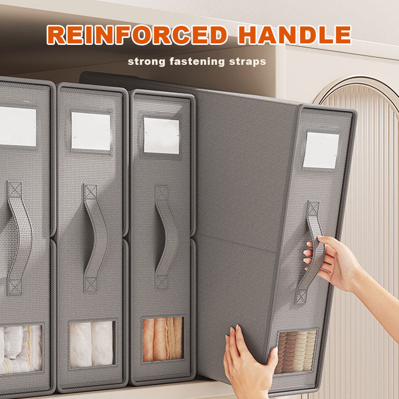 🛏️4er-Pack Bettwäscheschrank, stabile faltbare Aufbewahrungsbehälter mit Fenster und Etikett, Aufbewahrung und Organisation für Bettwäsche, Bettbezüge, Decken (grau)