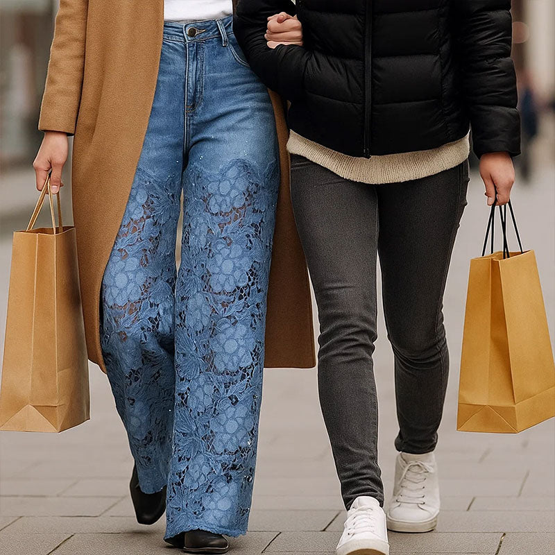 👖✨ Women's Breathable Cutout Wide-Leg Jeans