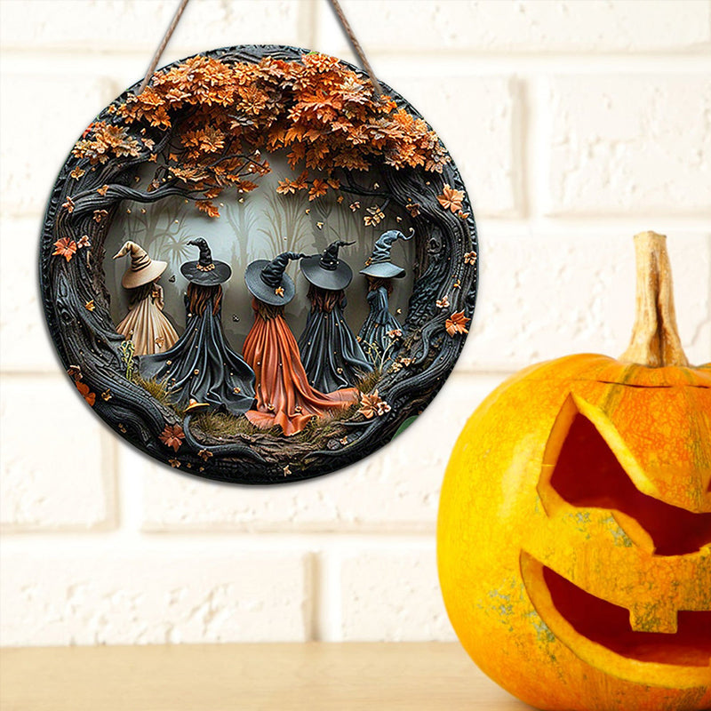 Kreatives, rundes Halloween-Türschild aus Holz