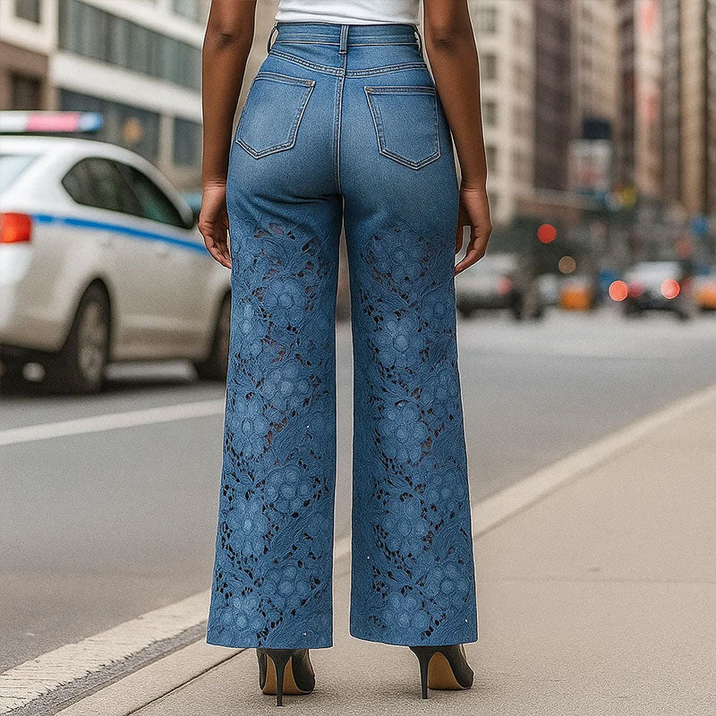 👖✨ Women's Breathable Cutout Wide-Leg Jeans