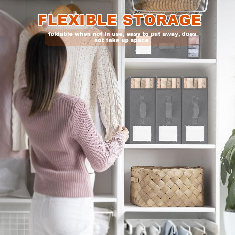 🛏️4er-Pack Bettwäscheschrank, stabile faltbare Aufbewahrungsbehälter mit Fenster und Etikett, Aufbewahrung und Organisation für Bettwäsche, Bettbezüge, Decken (grau)