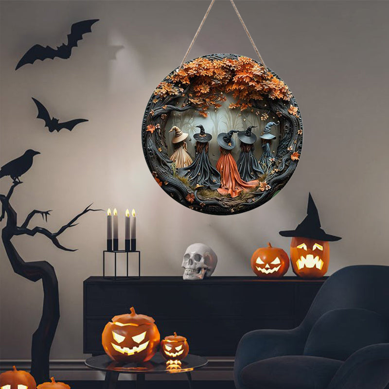 Kreatives, rundes Halloween-Türschild aus Holz