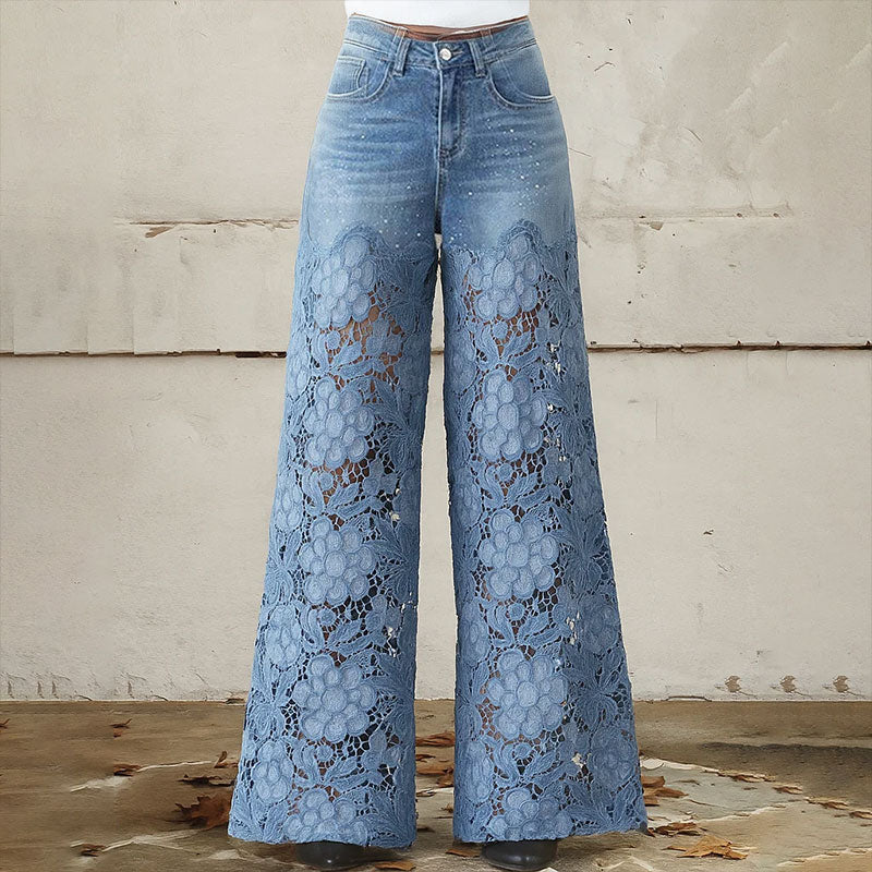 👖✨ Women's Breathable Cutout Wide-Leg Jeans