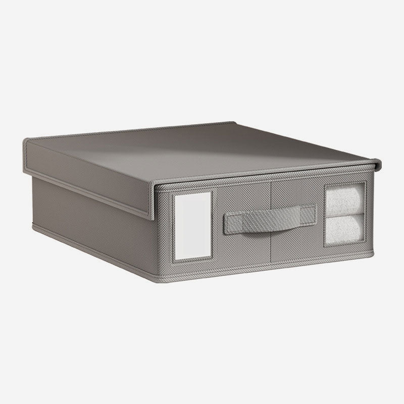 🛏️4er-Pack Bettwäscheschrank, stabile faltbare Aufbewahrungsbehälter mit Fenster und Etikett, Aufbewahrung und Organisation für Bettwäsche, Bettbezüge, Decken (grau)