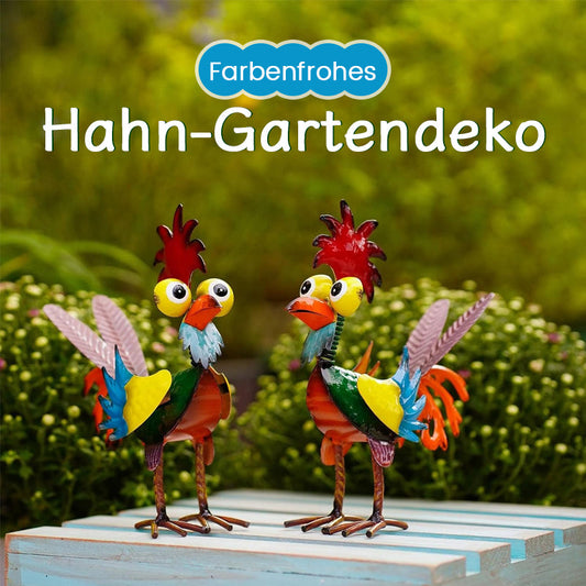 Farbenfrohes Hahn-Gartendeko