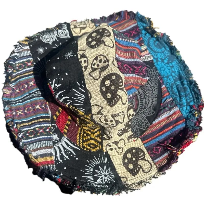 🎩Patchwork-Hanfhut im mehrfarbigen Pilz-Design mit Fedora-Hüten mit versteckter Tasche🔥