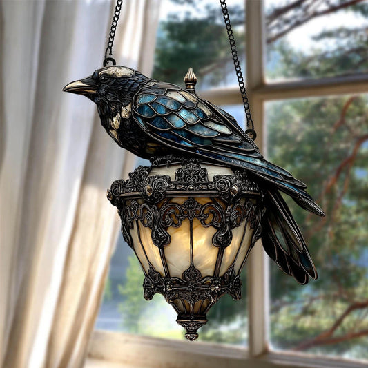 Raven Stained Glass Lantern
