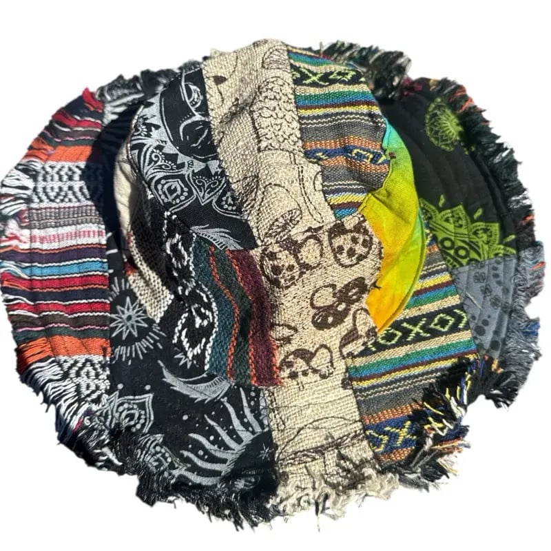 🎩Patchwork-Hanfhut im mehrfarbigen Pilz-Design mit Fedora-Hüten mit versteckter Tasche🔥