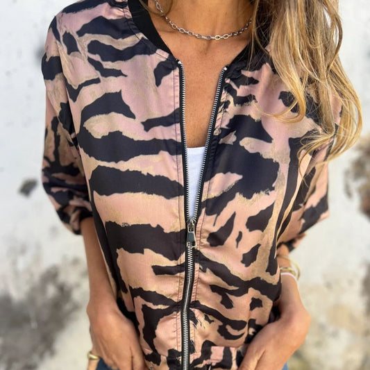 🌸Zevenhoekig Baseballjack Met Rits Voor Dames🌸/🌸Zebra gemusterte Baseballjacke mit Reißverschluss für Frauen🌸